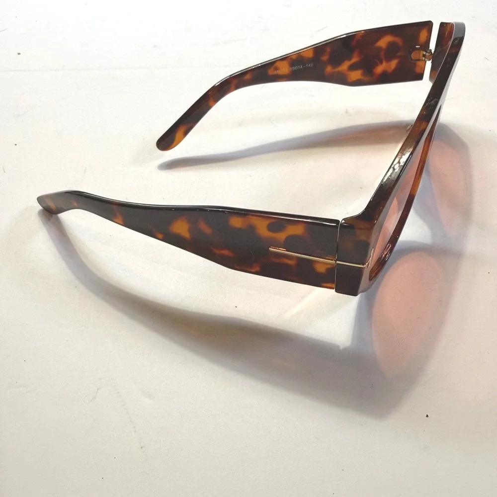 Oversized Tortoise Aviator Sunglasses Orange Tinted Lens Flat Top